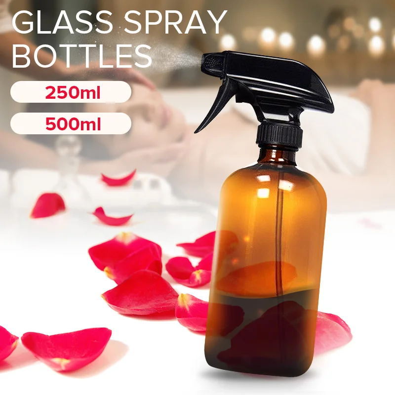 

250/500ml Amber Glass Salon Spray Bottles Essential Oil Aromatherapy Soap Dispenser Hair Cutting Atomizer Cosmetic Container