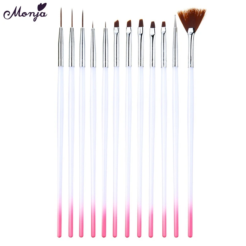 

12Pcs/Set Pink Tail Rod Nail Pen Set French Painted Pen Point Drill Pen Crystal Drawing Carving Pen UV Gel Manicure Tool
