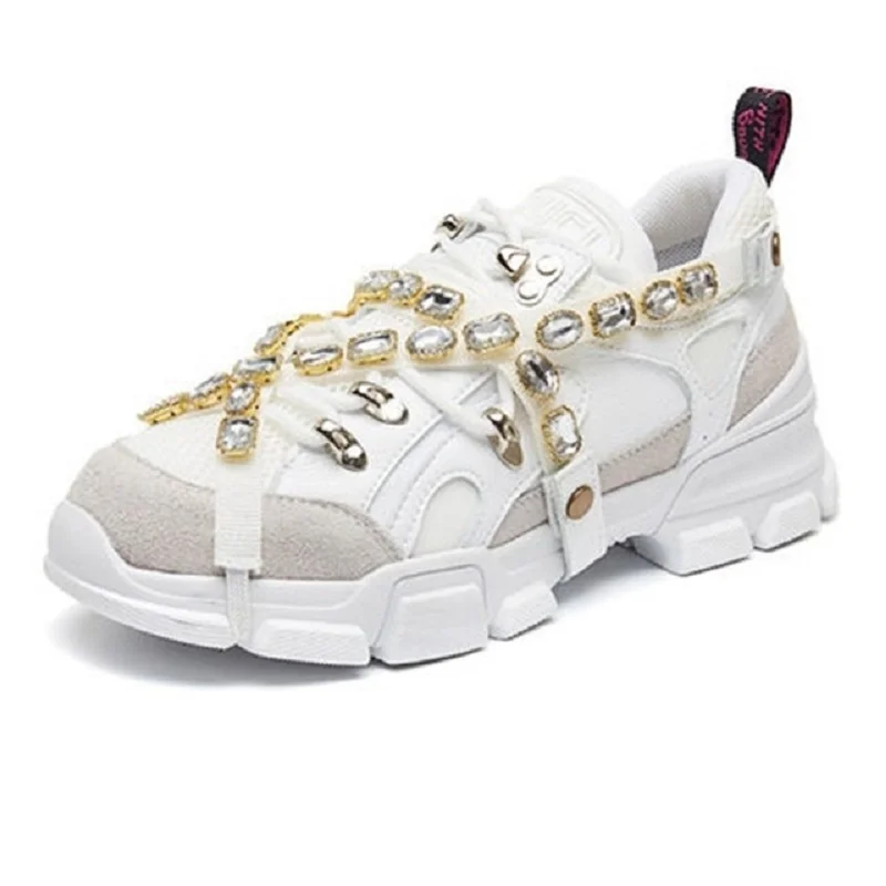 

Women Skateboarding Shoes Light Weight Rhinestone Sneakers Women 2018 New Hip hop Lace-up Sport Shoes Women Ins Hot