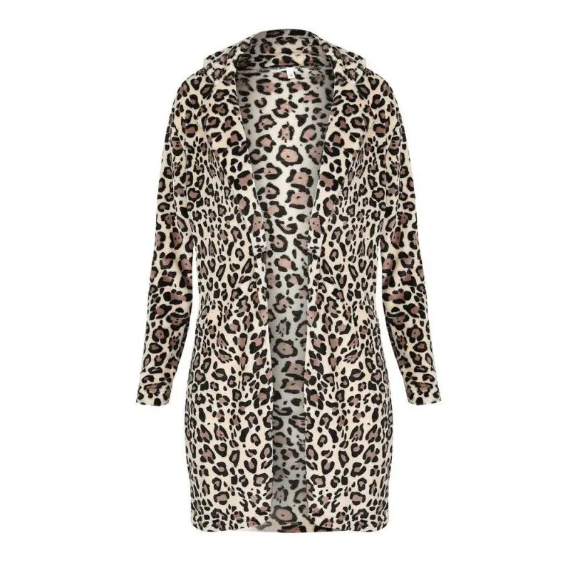 Women Winter Faux Fur Lapel Coat Warm Sexy Leopard Print Coat Fashion Long Sleeve Outerwear