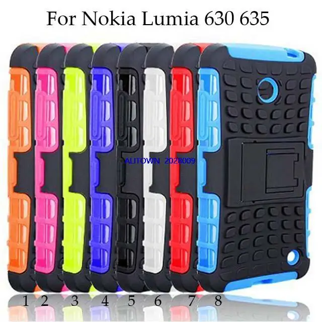 case for 200pcs/lot Free Shipping Mix Color PC+TPU 2 in 1 Heavy Duty Impact Hard Case with Stand case for Nokia Lumia 630 635