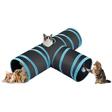 Dropshipping Pet Cat Tunnel Toys for Cat Kitten 3 Holes Collapsible Crinkle Cat Playing Tunnel Toy Blue Pink Cat Toys Brand