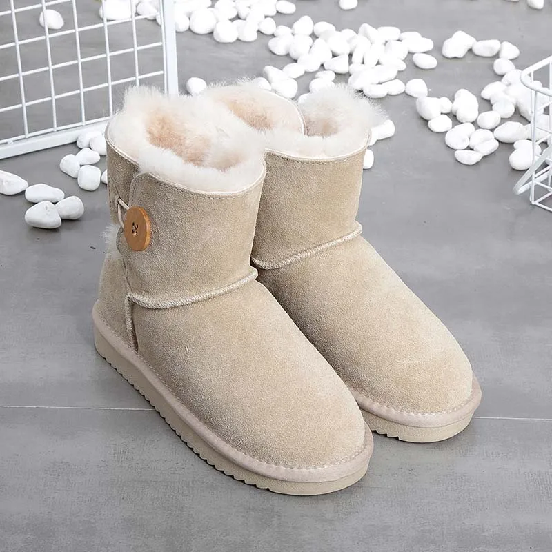 MYLRINA бренд натуральной кожи шерсть Женские зимние ботинки мини Кнопка ботильоны зимняя обувь - Цвет: Sandy