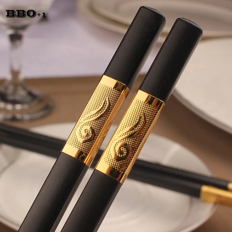 

1 pair Japanese Chopsticks Korean Chopstick Black Gold Chinese Food Chop Stick Square Chopstick set Restaurant Cutlery Flatware