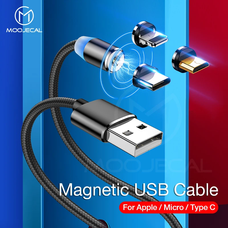MOOJECAL كابل مغناطيسي ل فون XR XS ماكس الهاتف المحمول USB المغناطيسي شاحن كابل شحن USB مايكرو نوع C كابل لسامسونج
