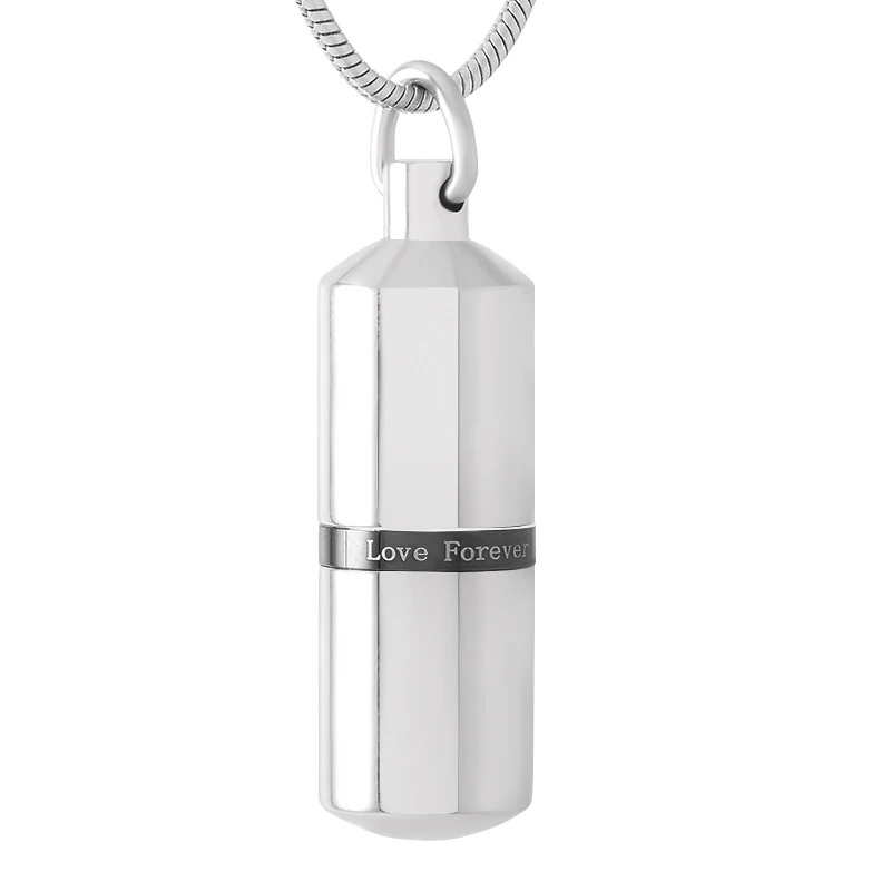 

IJD9141 Engraved Love Forever Capsule Cylinder Cremation Jewelry for Ashes Urn Stainless Steel Keepsake Memorial Pill Necklace