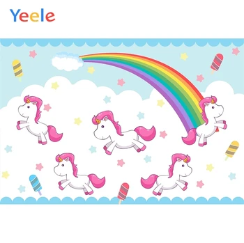 

Yeele Unicorns Bedhead Cartoon Rainbow Cloud Clever Photography Backdrops Personalized Photographic Backgrounds For Photo Studio