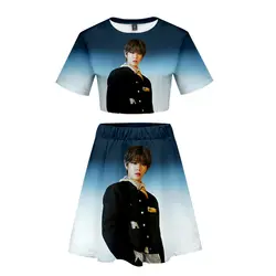 NCT 127 We Are Super Human 3D Печатный женский костюм из двух предметов Kpop повседневный летний укороченный топ + юбка 2019 модная уличная одежда