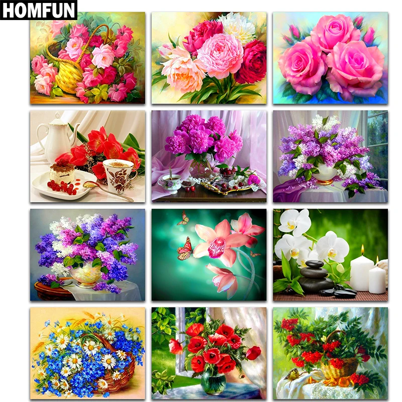 

HOMFUN 5D Diamond Painting Full Drill Diamond Embroidery "Colored flowers" Picture Of Rhinestone Handmade Home Decor