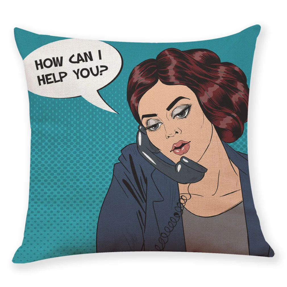 

Fashion Lady Pop Art Pattern Cushion Cover Bedroom Decorative Pillow Cases Home Decor Cotton Linen Square 18inches L4