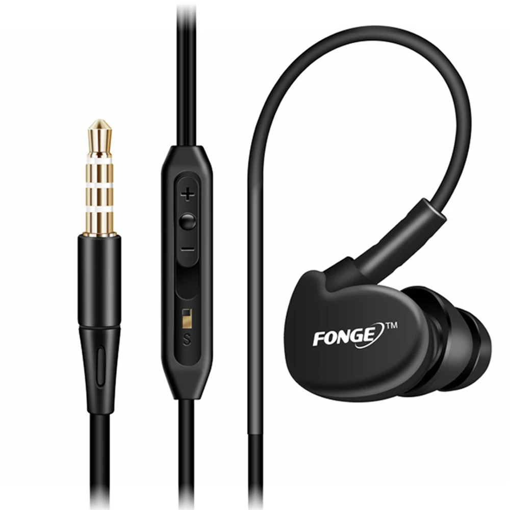 Проводная Спортивная гарнитура FONGE S500 басовые наушники с микрофоном вкладыши