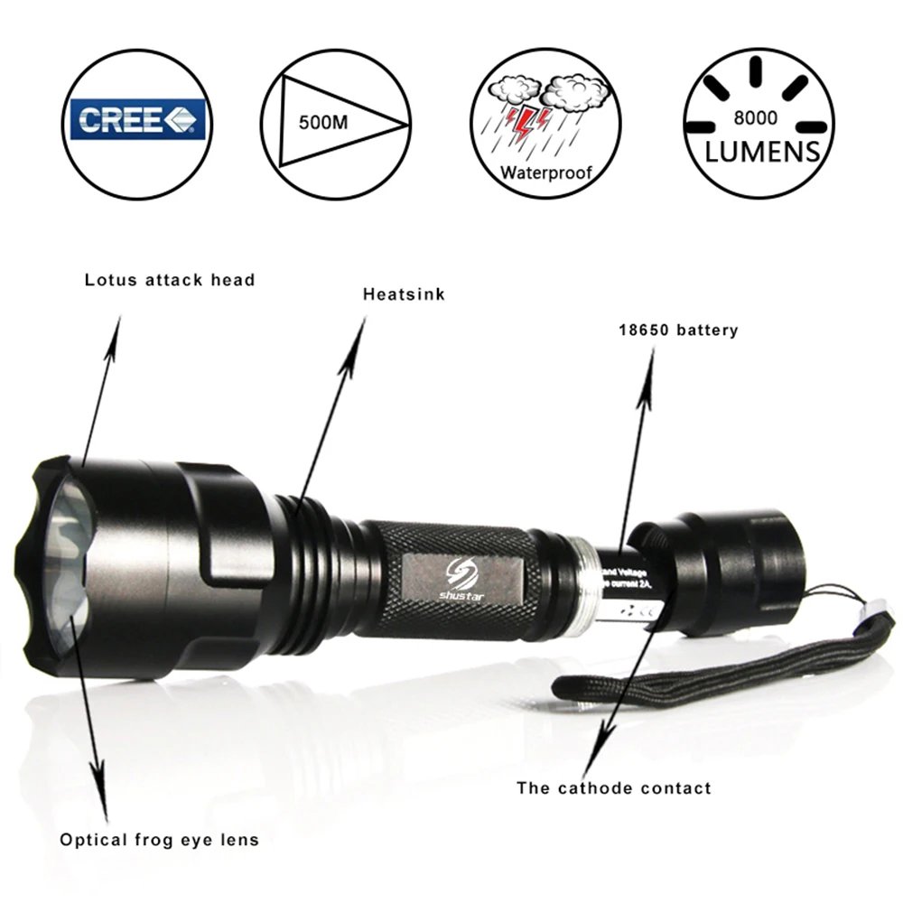 Lanternas e Lanternas internas com 18650 bateria + Lanterna : Camping, climbing, hunting, fishing, night Walk/ride