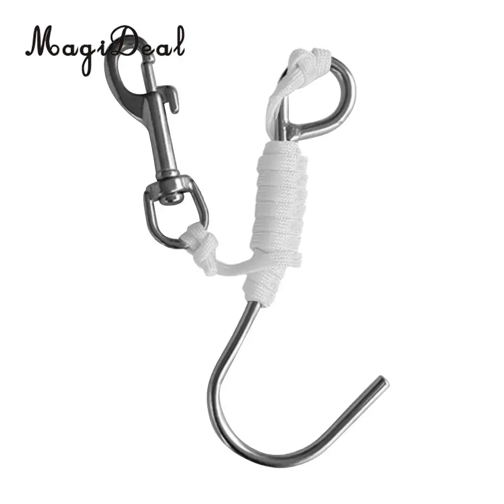 MagiDeal Scuba Diving Reef Drift Hook with 47' Line & Stainless Steel Clip for Snorkeling Freediving Swimming Caving Accessory