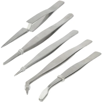 

High-precision Electronic Stainless Steel Elbow & Straight Tweezers, include 5 kind of Tweezers