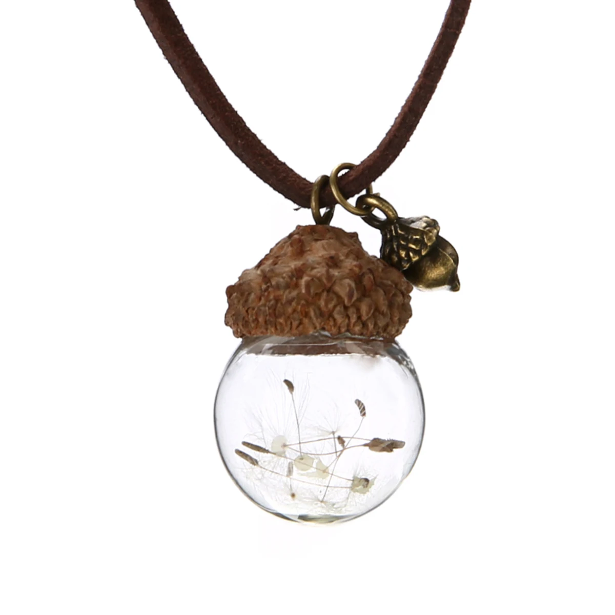 Vintage Acorn Pinecone Dandelion Leather Chain Jewelry For Women Men Cute Crystal Glass Ball Wishing Bottle Choker Chain