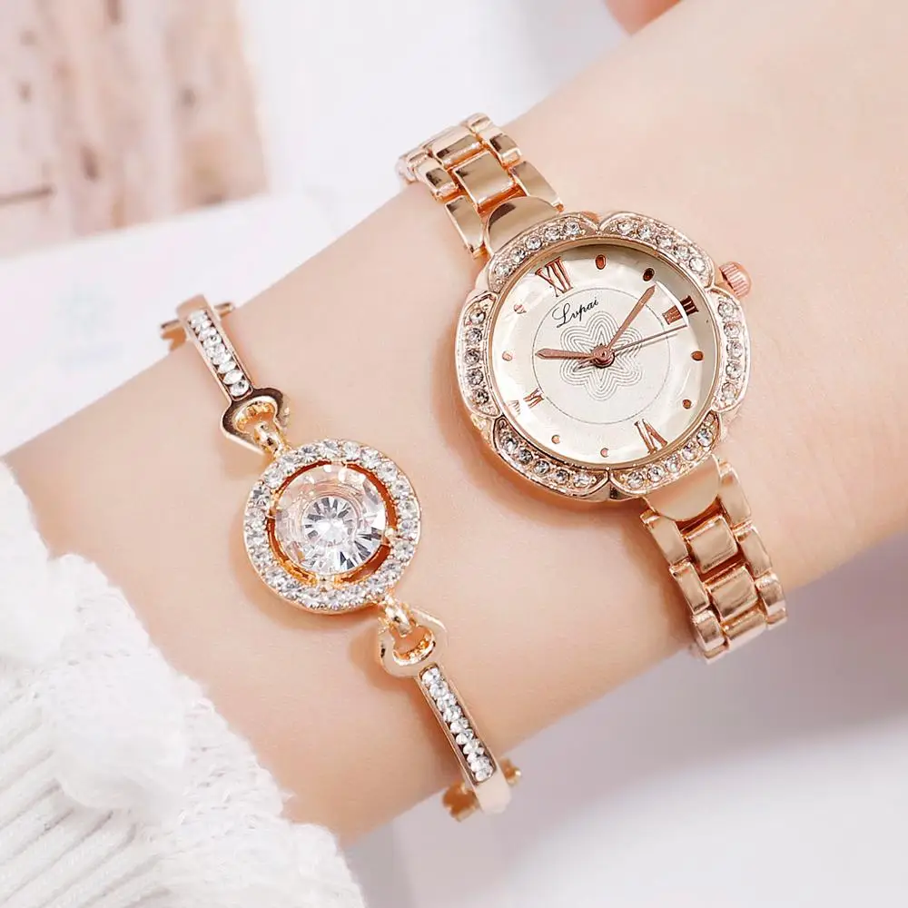 

Lvpai Brand Women Dress Watches Set Fashion Geometric Bangle Bracelet Quartz Clock Luxury Ladies Wrist Watch Rose Gold Watches