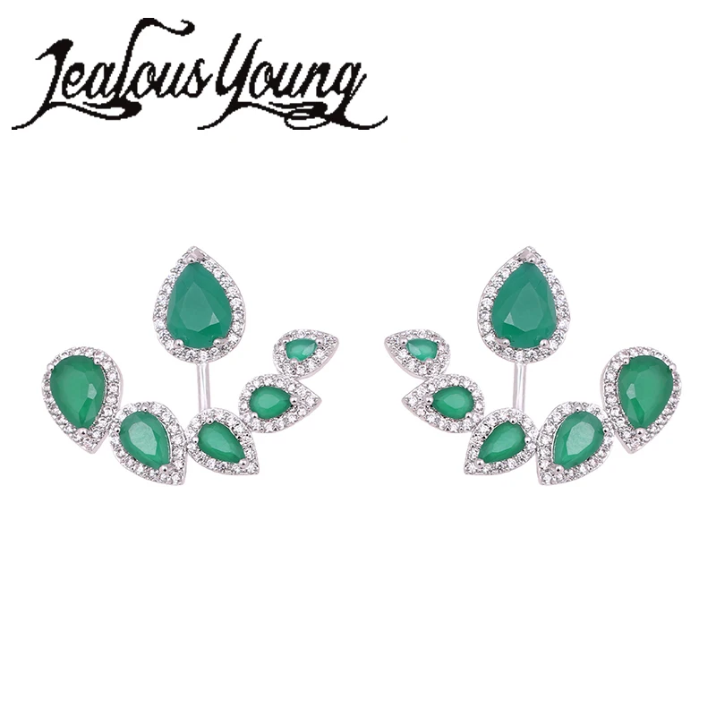Новая мода зеленый лист с камнем Серьги-гвоздики для Для женщин Циркон Стразы уникальный Дизайн бренд Серьги Модные украшения we211