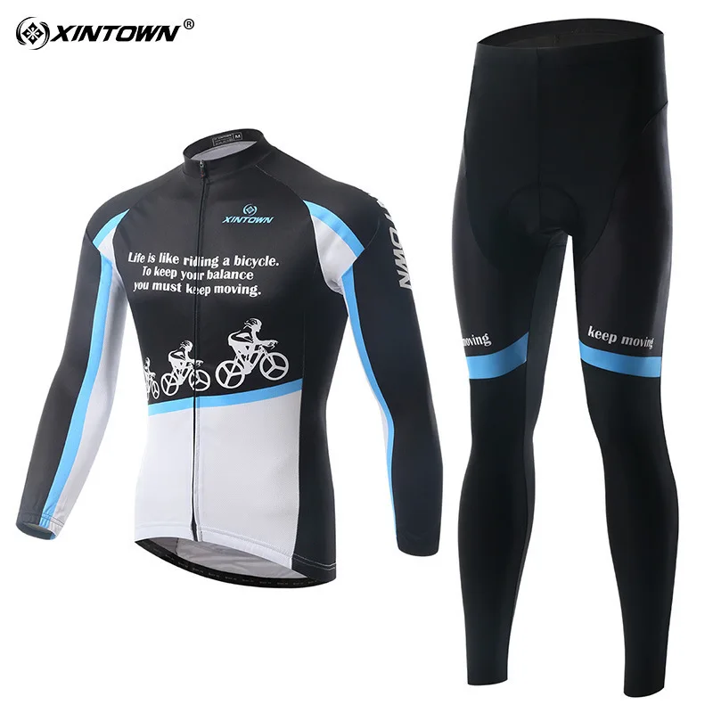

XINTOWN Spring Jersey Cycling Set Men Cycling Clothing Set Pro Teams Long Sleeve Cycling Jersey And Bib Shorts Set MTB Bike Wear