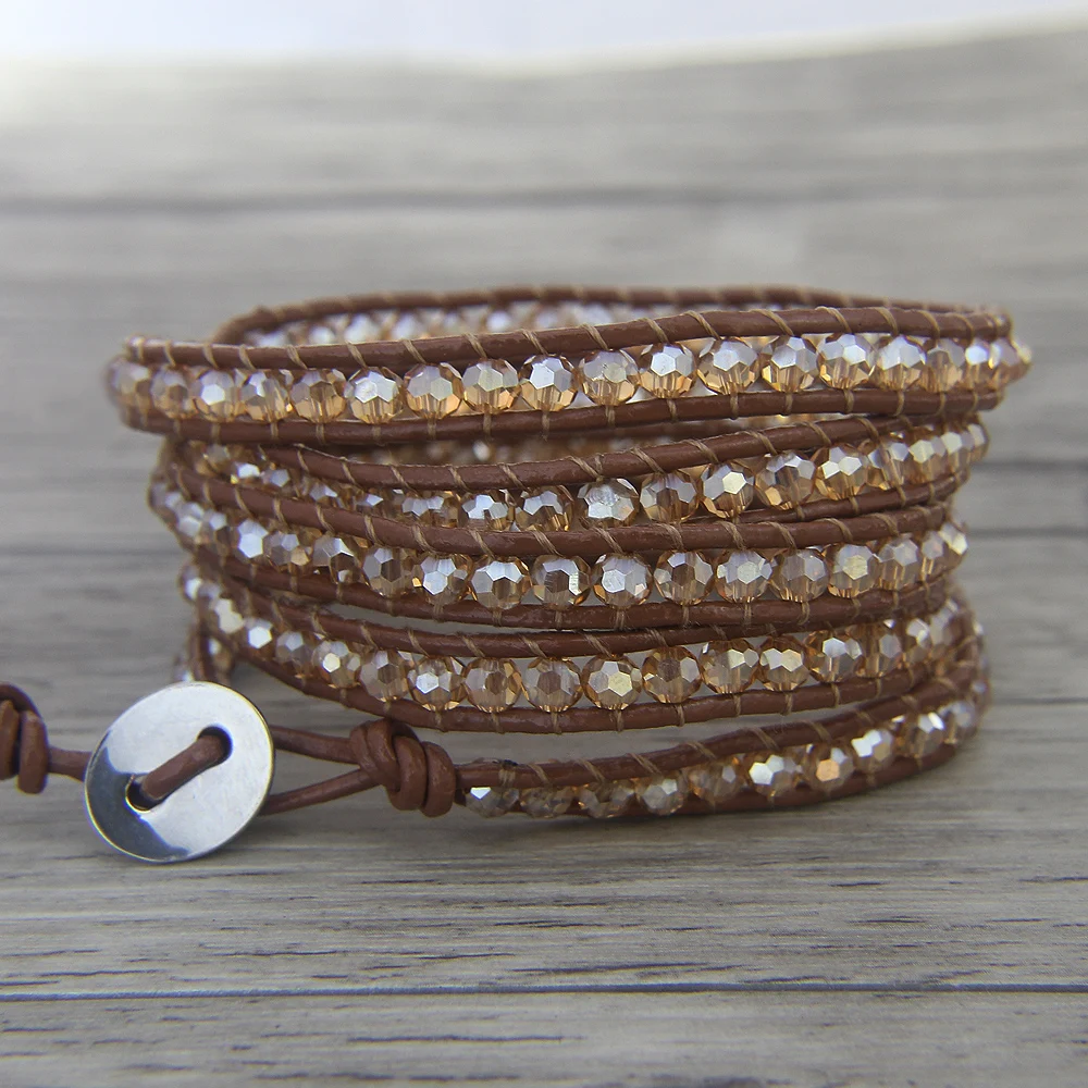 Boho crystal Leather wrap font b bracelet b font font b gold b font glass bead