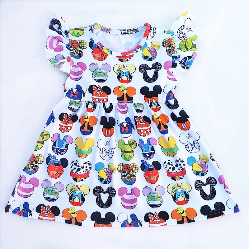 Remake Summer Girls Mickey Dresses Baby Sleeveless Milksilk Girl Pattern Clothes Ruffle Party Dress Princess | Детская одежда и
