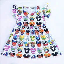 Remake verão meninas mickey vestidos bebê sem mangas milksilk menina padrão bebê meninas roupas plissado vestido de festa princesa