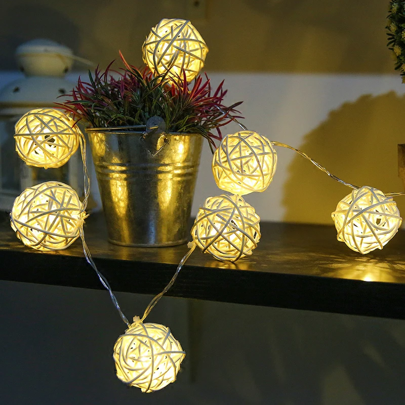 5m 40 Rattan Balls Led String Fairy Lights Luminaria Outdoor Garland
