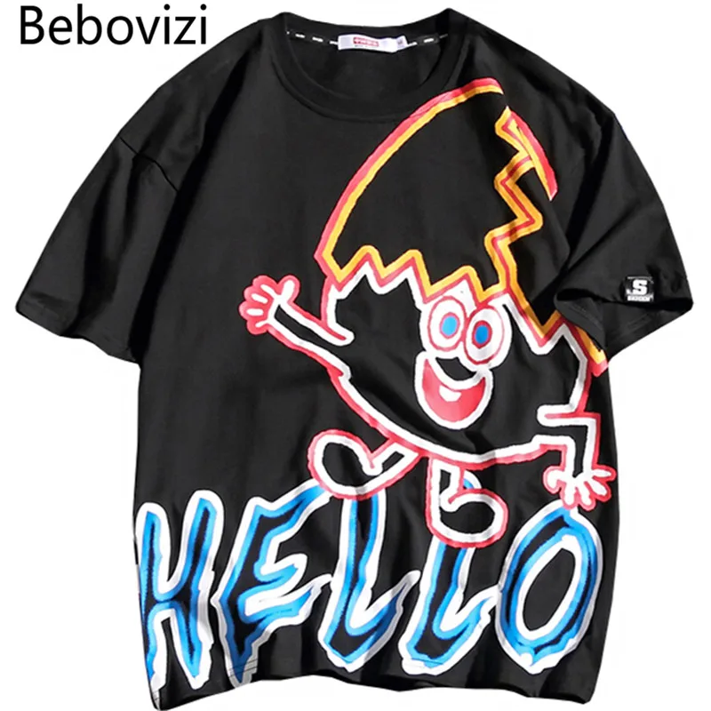 

Bebovizi Men Graffiti T-Shirt Hip Hop Clothes Summer Casual Short Sleeve Streetwear Top Tees Oversized Cotton Funny T Shirt 2019