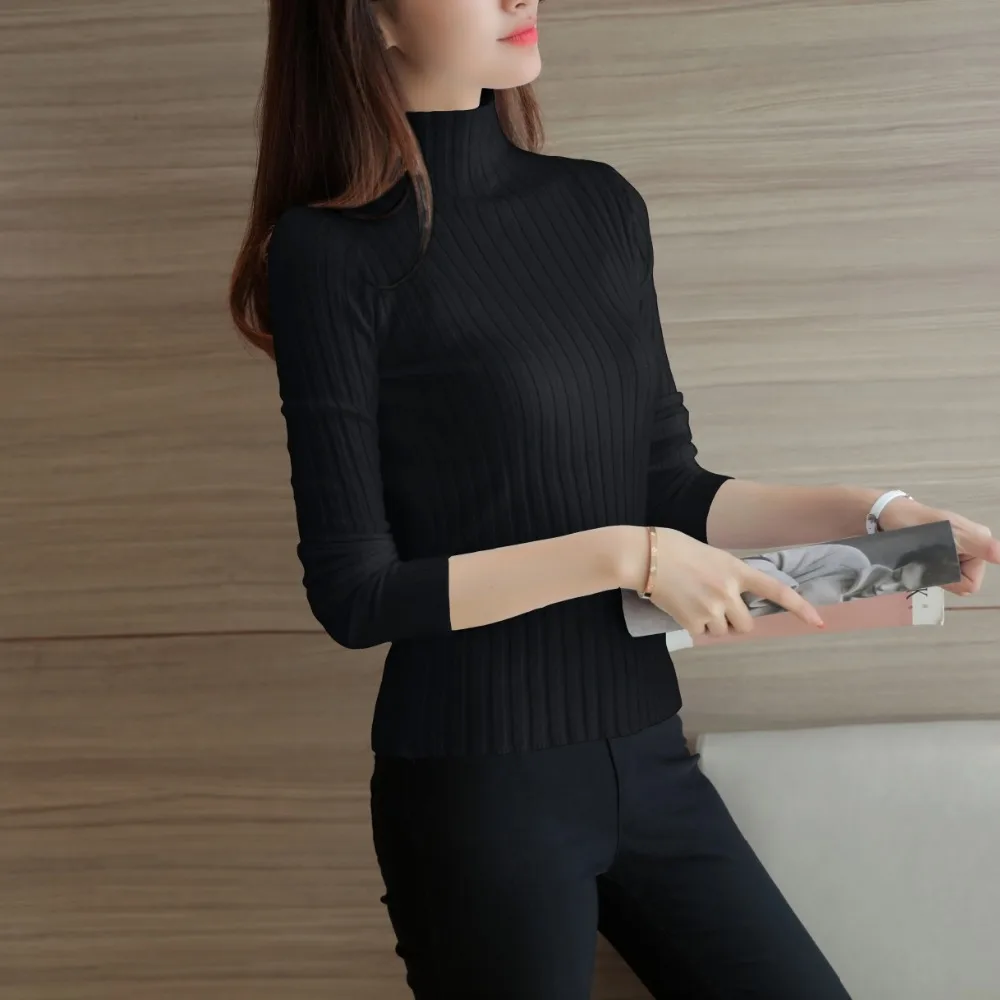 Tee Shirt Femme 2018 Autumn Winter Turtleneck Tshirt Women Knitted Super Stretch Women Clothes Top Fashion Feminina blusa