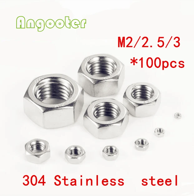 

100PCS Metric thread DIN934 M2 M2.5 M3 Stainless steel hex nuts/hexagon nuts