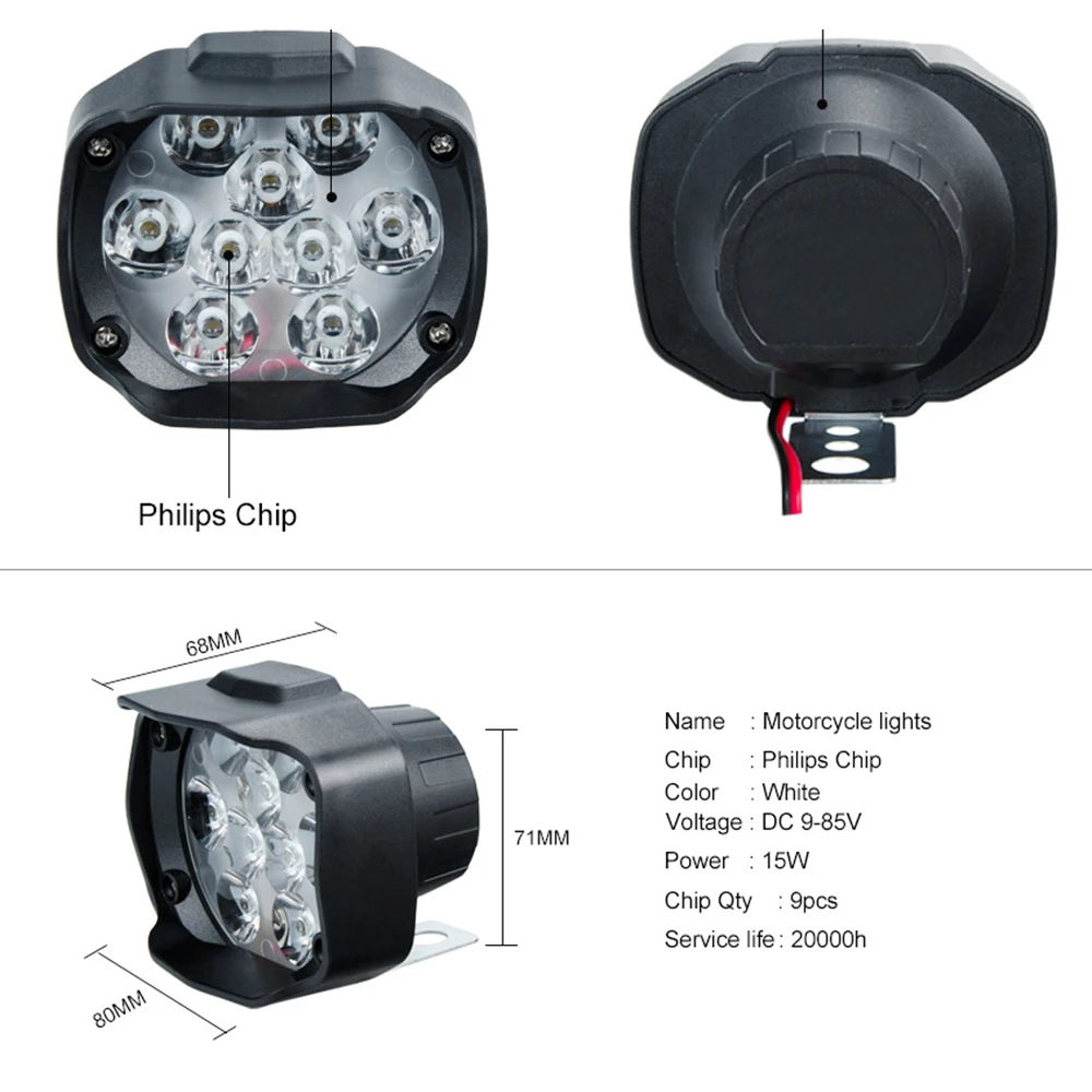 Мотоциклетный головной светильник 9 светодиодный 15 Вт DC12V супер яркий противотуманный белый рабочий светильник внутренний привод для мотоциклов, электровелосипедов