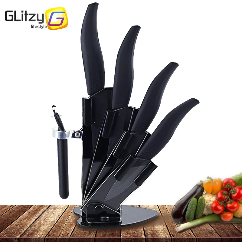 Keramični nož 3 4 5 6 palčni cirkonijski kuhinjski nož + lupilnik + držalo Set Black Blade Chef Sadje Utility Kuharski noži Cuter