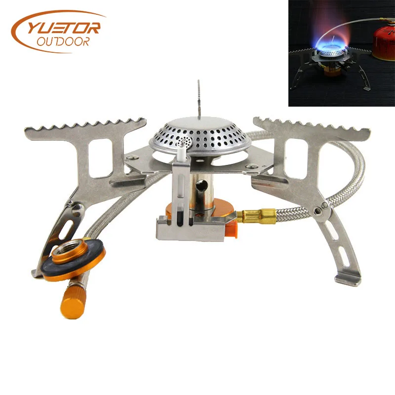 

YUETOR OUTDOOR Stainless Steel Gas Stove Hiking BBQ Portable Split Stoves Folding Camping Stove With Electronic Ignition