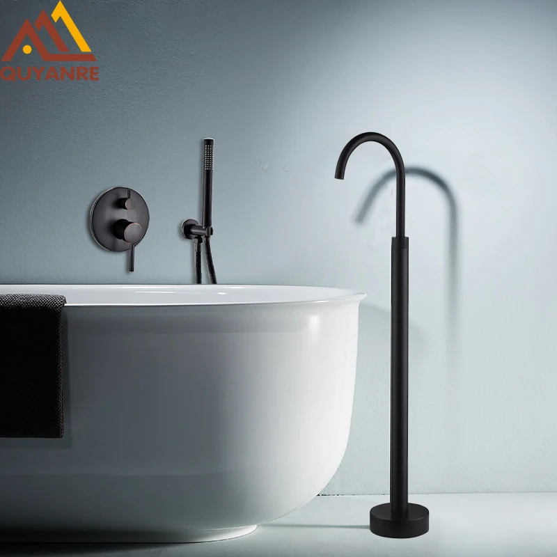 quyanre wanfan blacl bronze floor standing faucet wall mounte concealed hot cold water mixer tap with handshower dual way shower faucet mixer tap with floor standing faucet