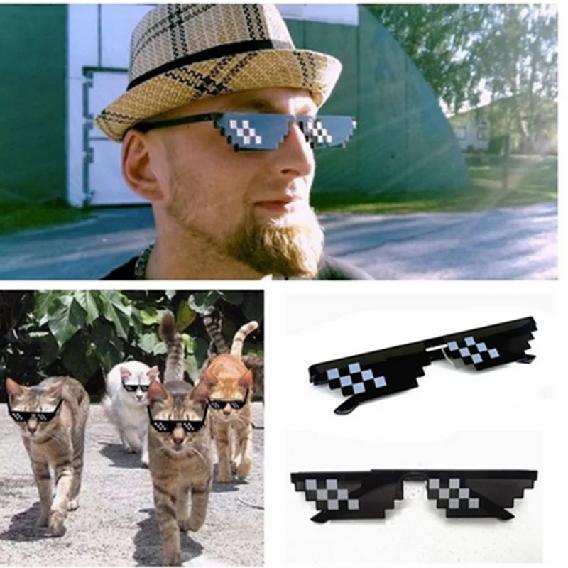 seemfly Funny Glasses Women Men Polygal Brand Thug Life Sunglasses Mosaic Masculine 8 Bits Style Pixel Sun Glass_voghion.com