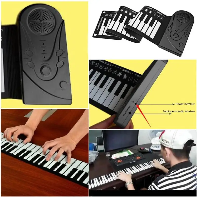 Портативный 49-ключа гибкий силиконовый рулонное пианино складной электронная клавиатура для ноутбука для малышей детей студентов раннего обучения Образование