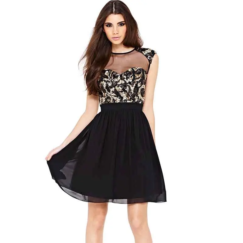 Women Dress Summer Ladies Sheer Mesh Patchwork Sequin Dress Sexy Casual Clubwear Party Sleeveless Tunic A line Dress Vestidos (5)
