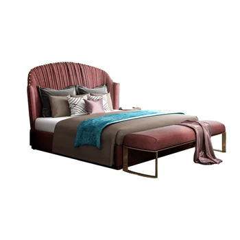 

Top quality upholstered fabric velvet king size double square bed