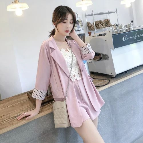 Temperament Button Two Pieces Spring Chic Casual Shorts For Women Suit Female
