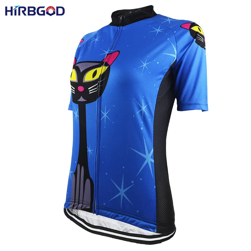 HIRBGOD Stylish Cat Print Women's Cycling Jersey Short Sleeve Lady Sport Riding Bicycle Bike ...