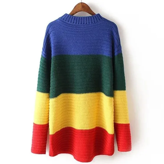 Harajuku Crayola свитер в радужную полоску вязаный свитер джемпер осень зима женские свободные пуловеры большого размера