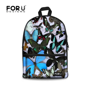 

FORUDESIGNS Butterfly Dogs Printing School Bags for Teenagers Girls 2019 Canvas Backpack Style Bookbags 17 Inch Infantry Pack