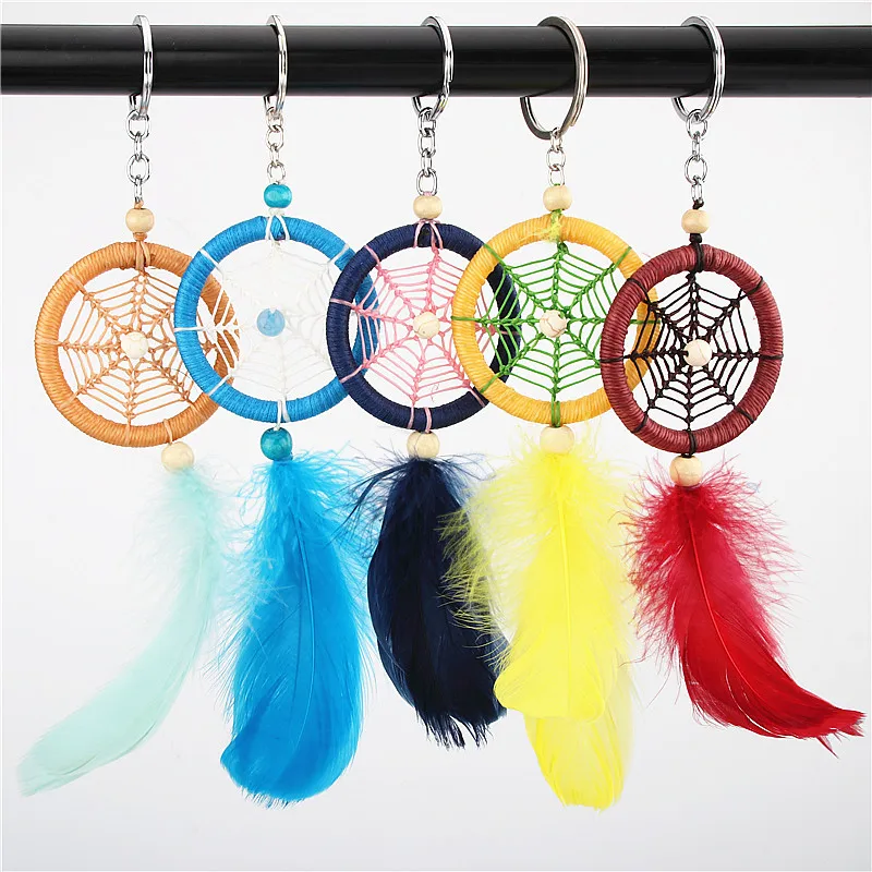 

1pc 2019 New Ancient Dreamcatcher Keychain With Feather Tassel Dream Catcher KeyChains Feather KeyRing