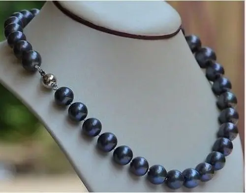 

Free Shipping >> natural 9-10mm black blue Tahitian pearl necklace 18inch