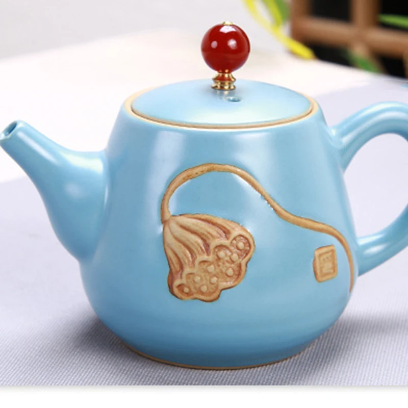 Portable Chinese Tea Set Ceramic Teapot Leaves Jar 3 Porcelain Tea Cups with Carrying Case YU-Home