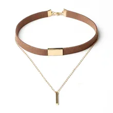2017 New Velvet Short Necklace Gold Chain Strip Short Section Necklace Women With Leather Double Chain Chain Pendant Collar