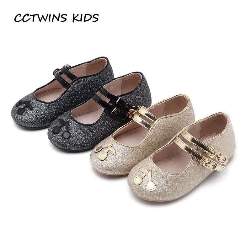 

CCTWINS KIDS 2017 Kid Fashion Baby Girl Glitter Black Shoe Children Pu Leather Mary Jane Buckle Toddler Brand Strap Flat G1270