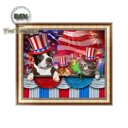 FineTime Собака Кошка Попугай американский флаг алмазная живопись 5D «сделай сам» частично кольцевой дрель вышивка стразами рисунков животных