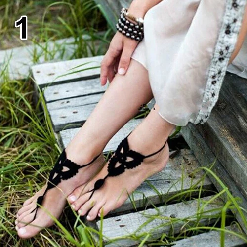 Женский ножной браслет босиком, вязаный крючком, хлопок, цепочка на лодыжке, сандалии, браслет, ювелирные изделия для ног