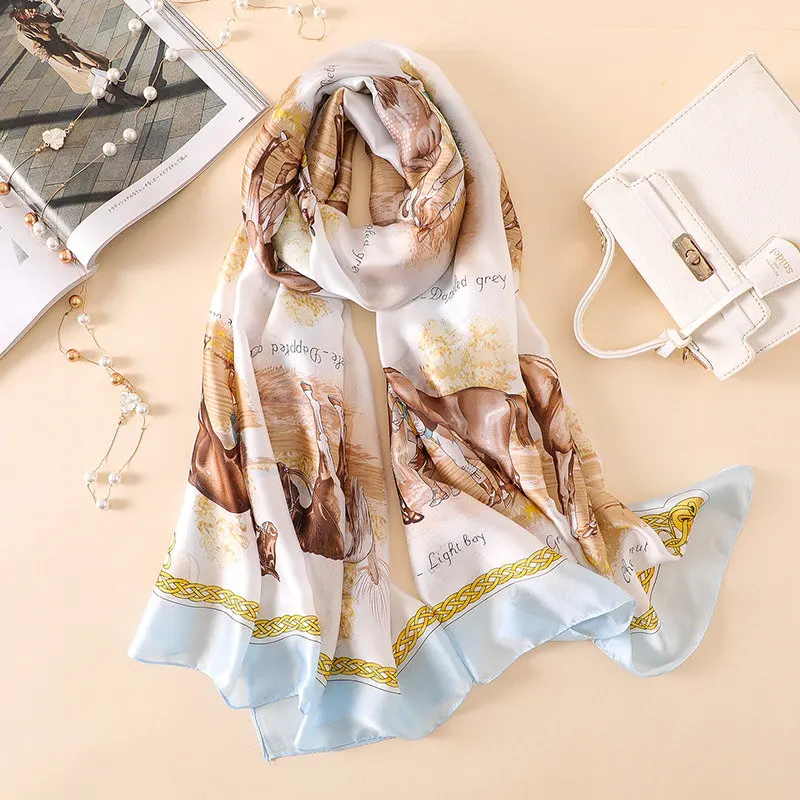 

New Scarf female summer outside horse pattern sunscreen shawl super large beach towel dual-use holiday shawl wild scarf