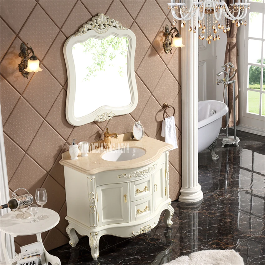 100 CM FG668 حمام على الطراز الأوروبي مجلس الوزراء مزيج خشب متين خزانة حمام عالية الجودة حوض غسيل مجلس الوزراء مزيج